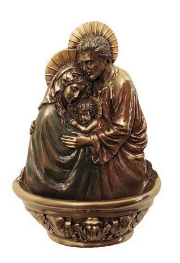 Holy Family Water Font Cold Cast Bronze 7 Inch - Home or Chapel
