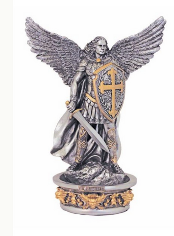 Saint Michael Archangel Pewter Style Holy Water Font For Table Or Wall