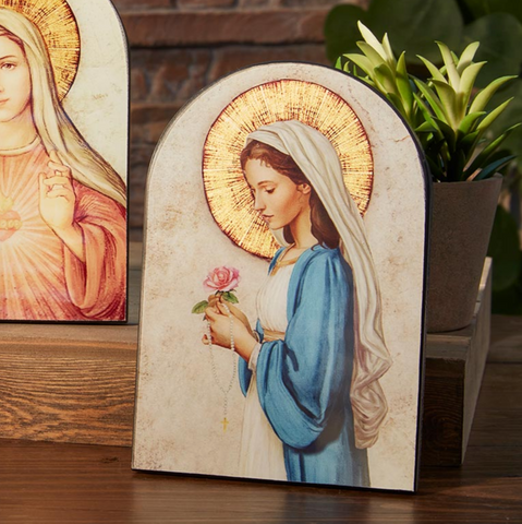 Madonna of the Roses Wooden Plaque