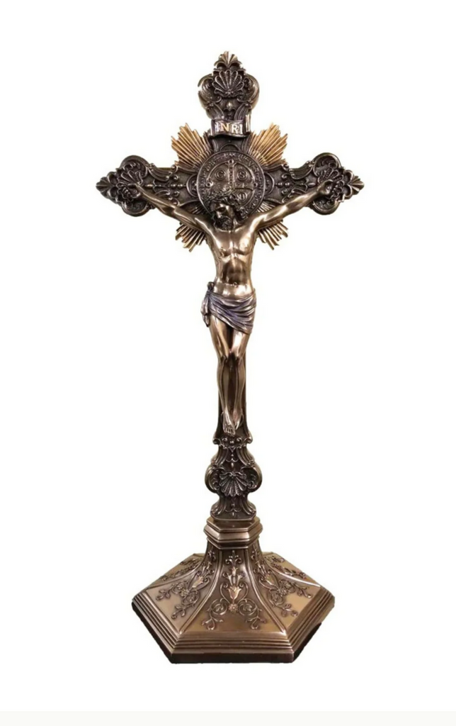 Standing Saint Benedict Crucifix In Cold Cast Bronze 