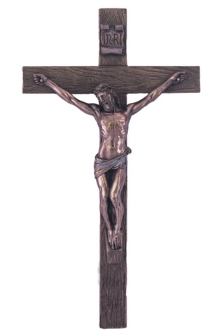 Jesus Crucifix in lightly hand-painted cold cast bronze 10 Inch Tall