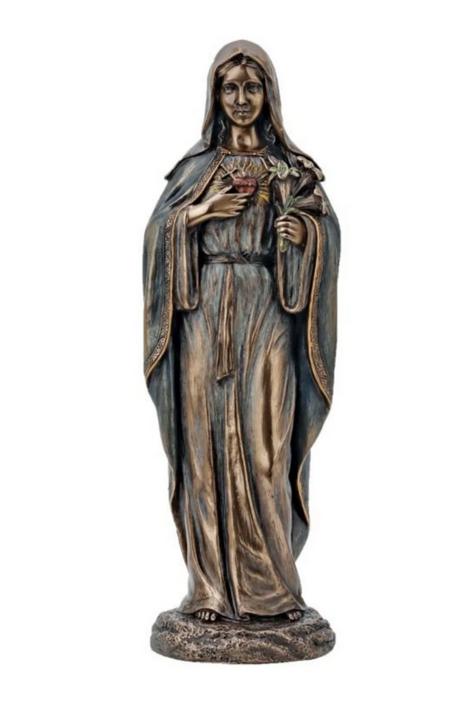 Immaculate Heart of Mary Statue In Cold Cast Bronze 8 inch tall 