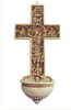 True Church Cross holy water font in antiqued alabaster