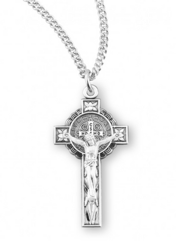 Ornate Sterling SIlver Saint Benedict Jubilee Cross On Chain