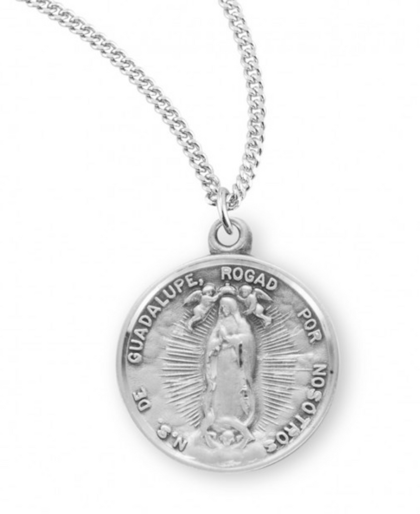 Our Lady of Guadalupe sterling silver round medal.