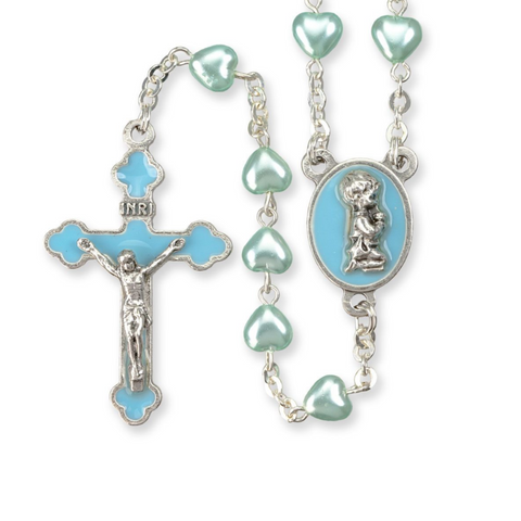 Little Boy Baby Blue Heart Rosary  Made in Italy