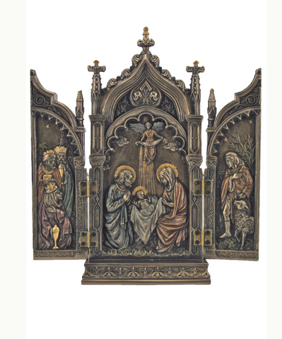 Holy Family Nativity Triptych In Cold Cast Bronze