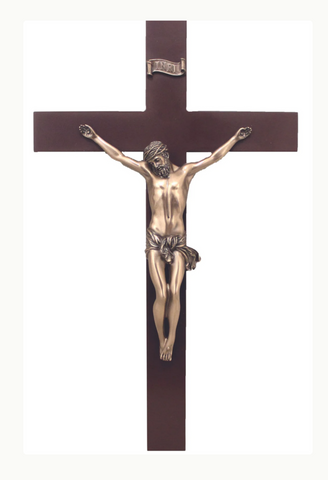Jesus Wooden Wall Crucifix With Bronze Corpus 14 Inches Tall