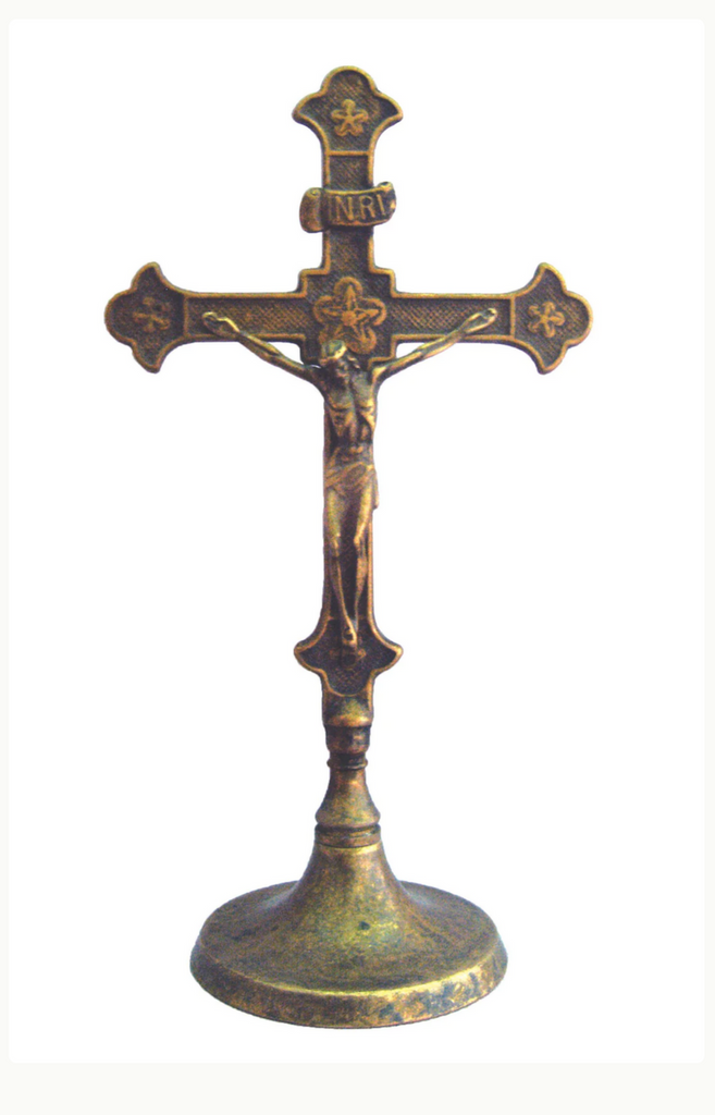 Antiqued brass Standing Crucifix
