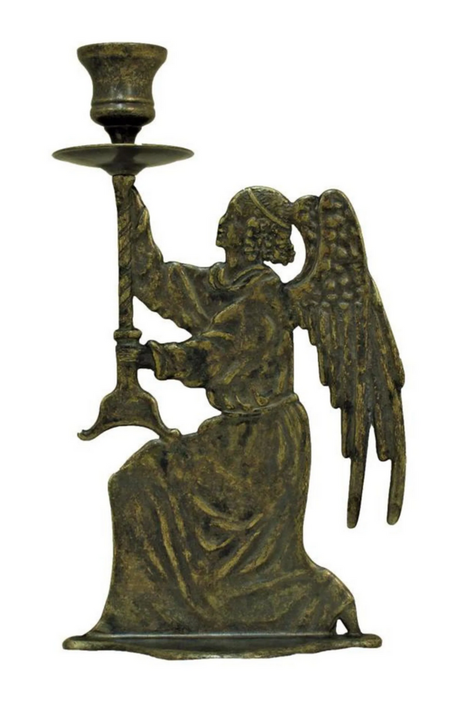 Angel Candle Holder In Antiqued Brass - Made in Italy