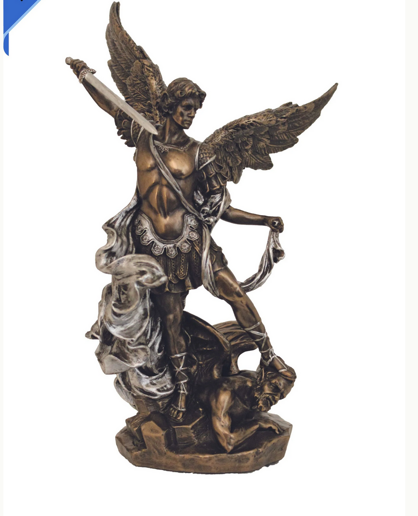 Saint Michael Statue Cold Bronze With Pewter Accents