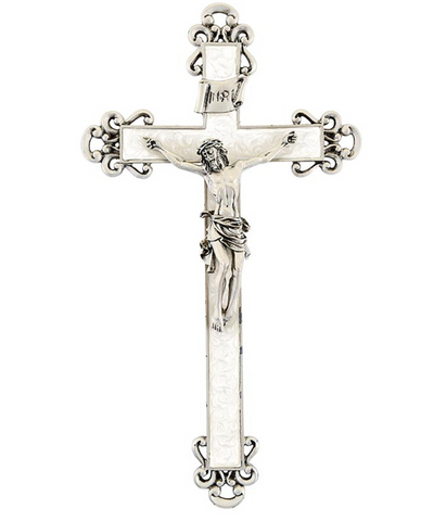 Jesus Pearl and Pewter Floral Crucifix