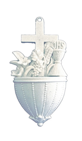 Communion Font With Lilies And Chalice In White Alabaster