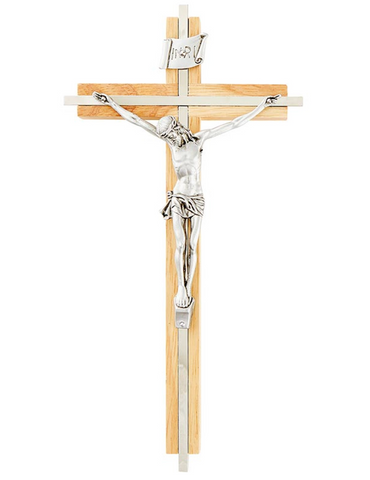 Oak Jesus Wall Crucifix With Silver Inlay