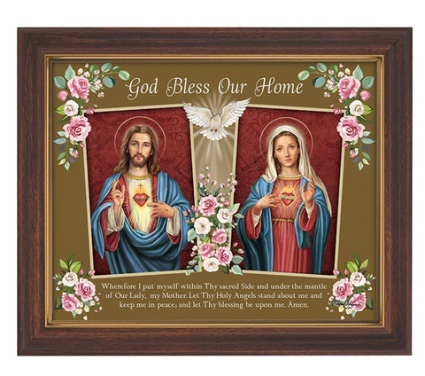 Twin Hearts House Blessing In Wood Tone Frame