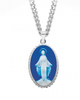 Rich Dark Blue Sterling  Cameo Miraculous Medal Capodimonte Porcelain Made In Italy