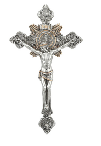 Saint Benedict Wall Crucifix with Medal On Back of Crucifix