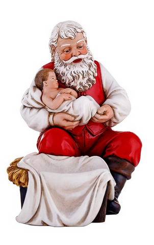 Adoring Santa with Baby Jesus Statue