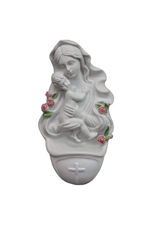 Madonna And Child Roses Holy Water Font