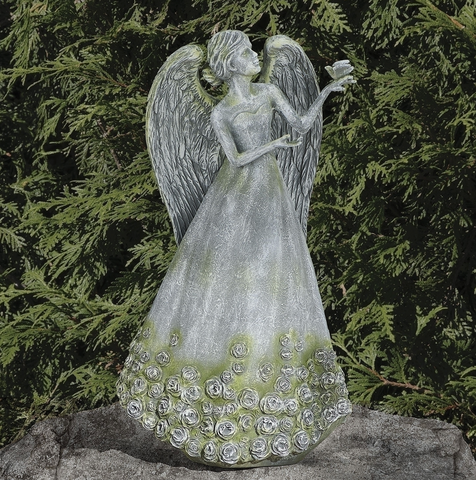 Angel With Roses And Dove Garden Or Memorial Figure