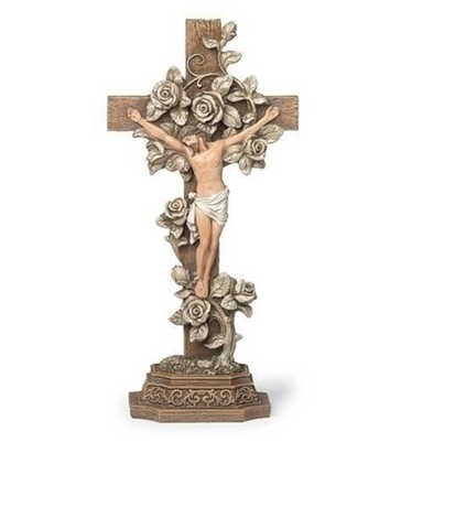 Jesus Crucifix With Roses 13 Inch Tall