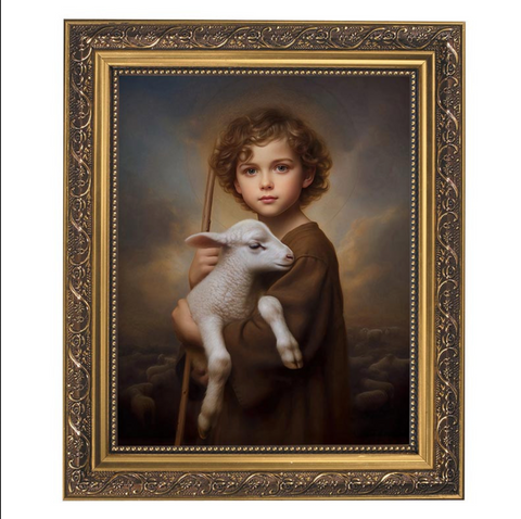 Child Jesus With Lamb Print In Ornate Frame
