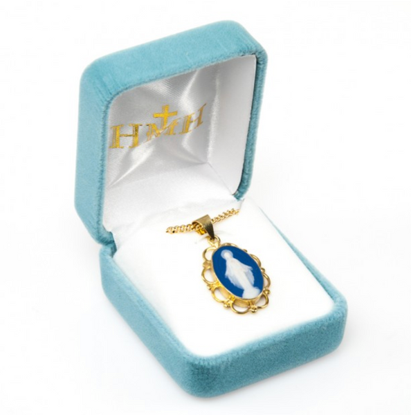 Dark Blue Gold Over Sterling Cameo Miraculous Medal Capodimonte Porcel ...