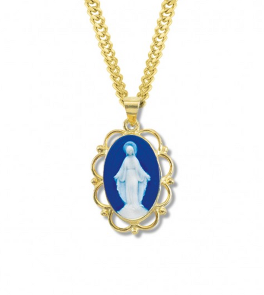 Dark Blue Gold Over Sterling Cameo Miraculous Medal Capodimonte Porcel ...
