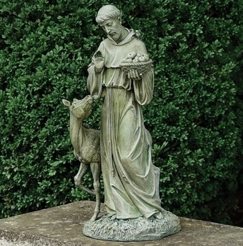 Saint Francis Statue With Horse Garden Statue Peaceful Spiritual Figure 25.5"T