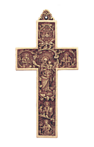 Antiqued Alabaster Byzantine Cross with Madonna and Child