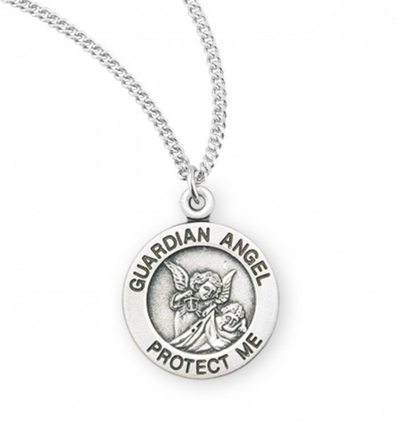 Guardian Angel Protect Me Sterling Silver Devotion Medal On Chain
