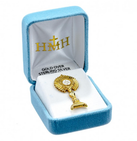IHS Gold Over Sterling Monstrance Broach or Lapel Pin