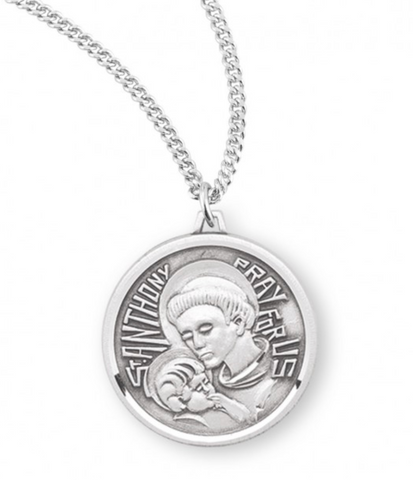 Saint Anthony French Style Sterling Silver Medal On Chain