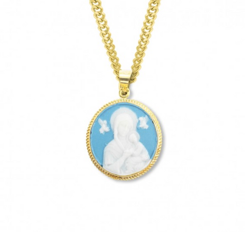 Our Lady Of Perpetual Help Light Blue white Capodimonte porcelain Cameo Italy