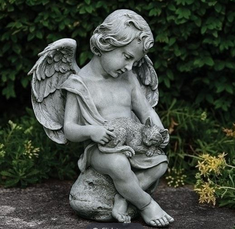 Angel Cherub Holding A Kitten Garden Statue Joseph Studios