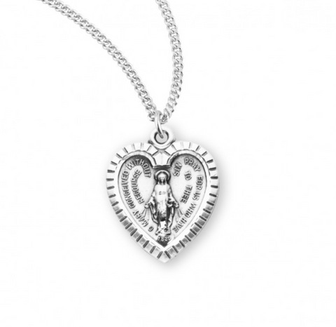 Sterling Silver Heart Shaped Miraculous Medal