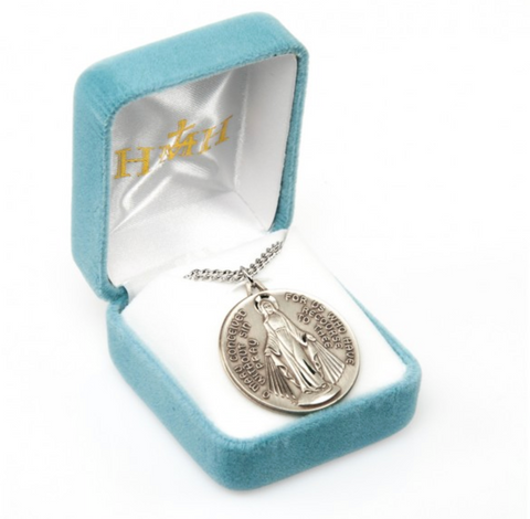 Sterling Silver Madonna Miraculous Medal On Chain