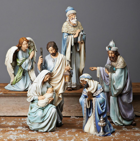 Nativity Set 5 piece 15 Inch Blue Robe Christmas Scene