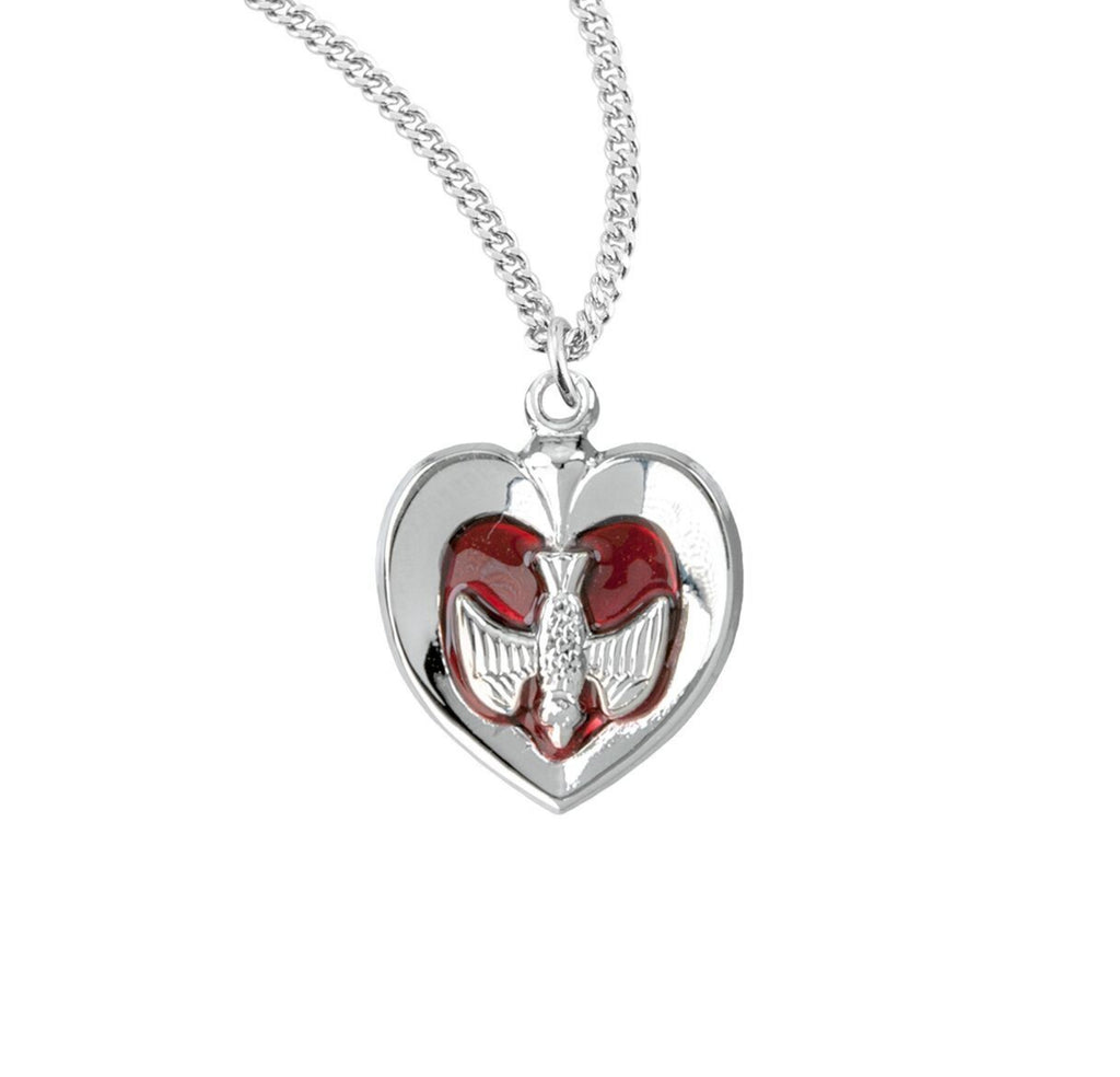 Holy spirit heart pendant on chain sterling silver