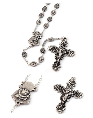 Saint Therese of Lisieux Roses Silver Rosary By Ghirelli