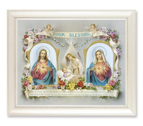 Baby Blessing Print In Pearl Frame With Glass Sacred Heart of Jesus Immaculate Heart of Mary