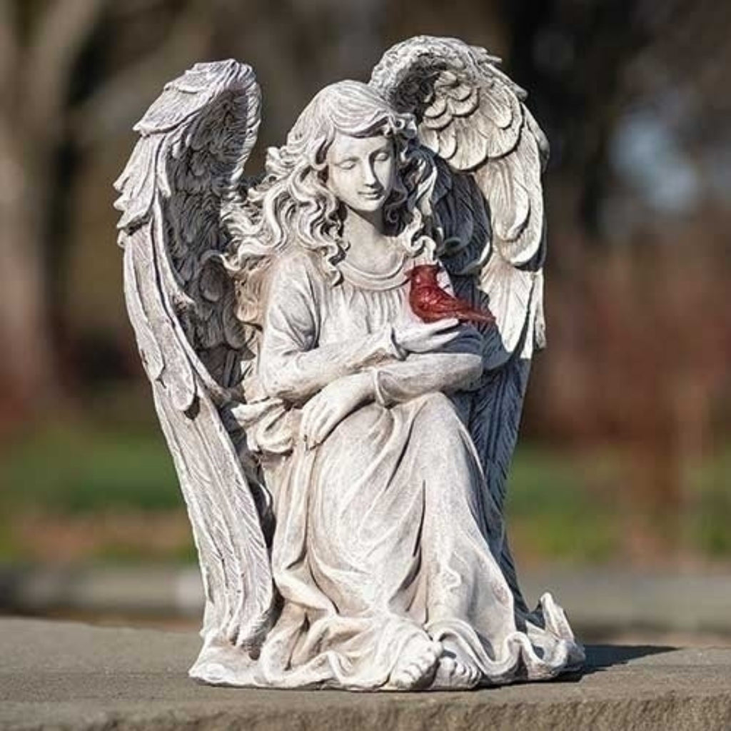 Angel With Cardinal Memorial Garden Statue