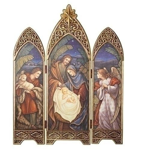 Ornate Nativity Scene Triptych With Antiqued Gold Star  Extra Large 36 Inch Tall Christmas Decor