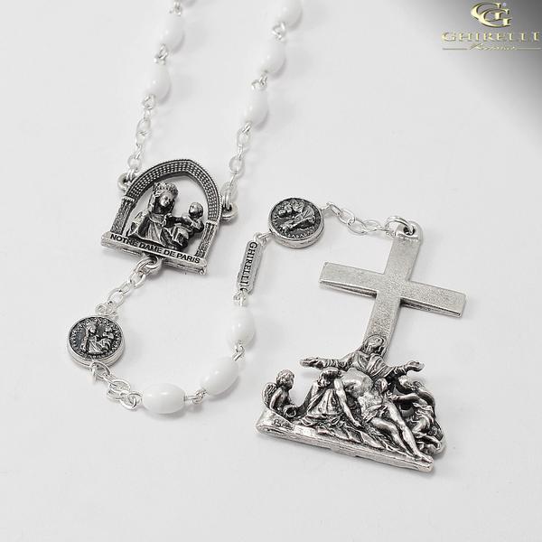 Official Notre Dame de Paris Cathedral Rosary with white beads designed exclusively by Ghirelli
