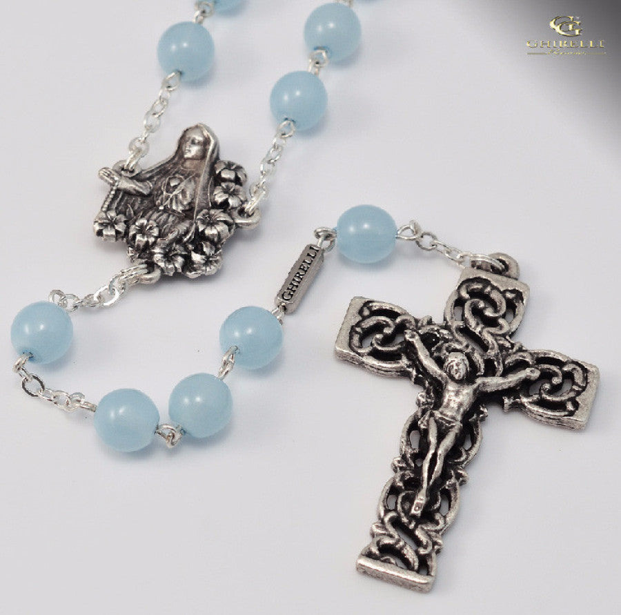 Fatima Silver Plated 8mm Bohemian Glass Rosary By Ghirelli