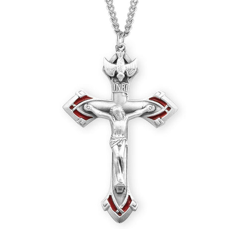 Holy Spirit Crucifix Sterling Silver With Red Enamel