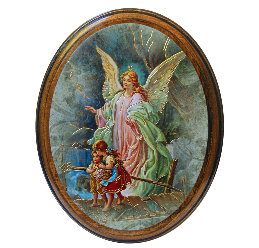 Guardian angel wooden wall plaque
