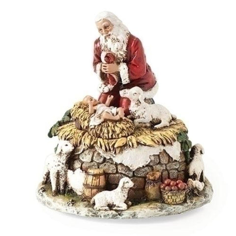 Kneeling Santa With Baby Jesus Musical Christmas Figure  Plays Come All Ye Faithful