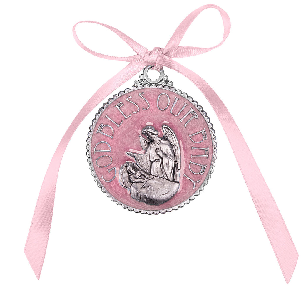 Guadian Angel Baby Girl Pink Crib Medal