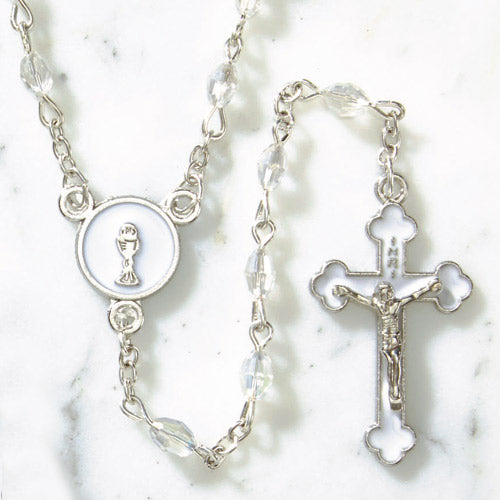 White First Communion Rosary For Girls